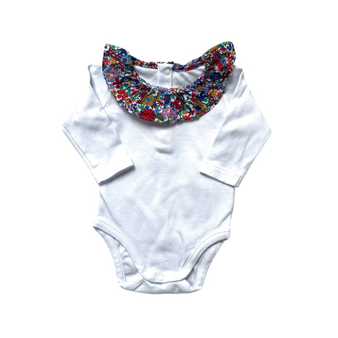 White Jacadi Bodysuit Liberty Print Collar - 3 months