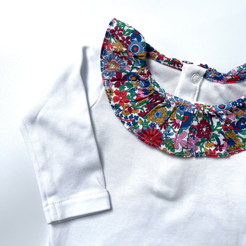 White Jacadi Bodysuit Liberty Print Collar - 3 months