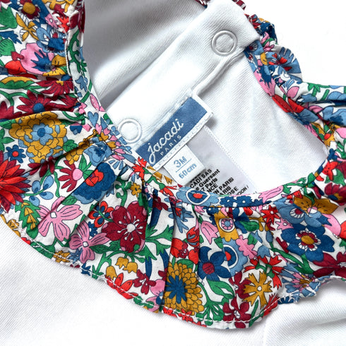 White Jacadi Bodysuit Liberty Print Collar - 3 months