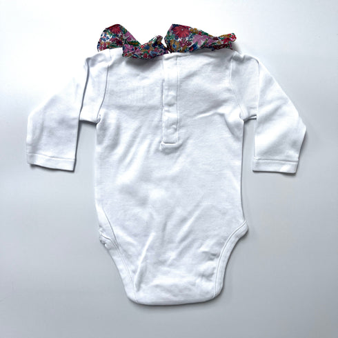 White Jacadi Bodysuit Liberty Print Collar - 3 months
