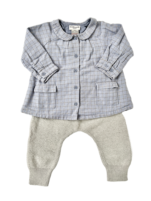 Cyrillus Blue Check Shirt & Grey Knit Trousers Outfit – 6 Months