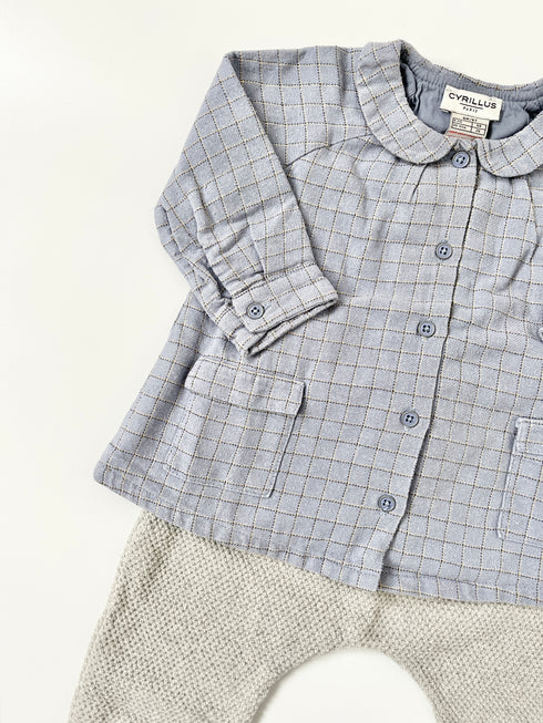 Cyrillus Blue Check Shirt & Grey Knit Trousers Outfit – 6 Months