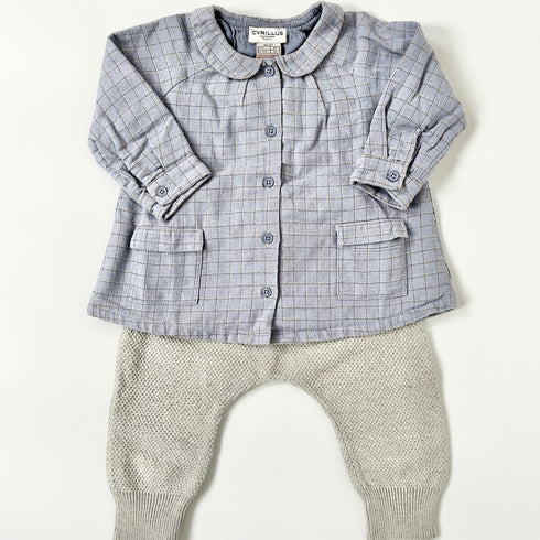 Cyrillus Blue Check Shirt & Grey Knit Trousers Outfit – 6 Months