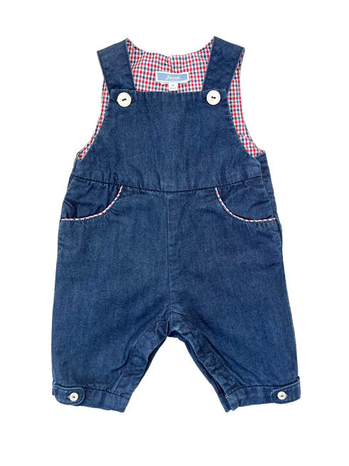 Jacadi Indigo Denim Dungarees with Gingham Lining – 1 Month