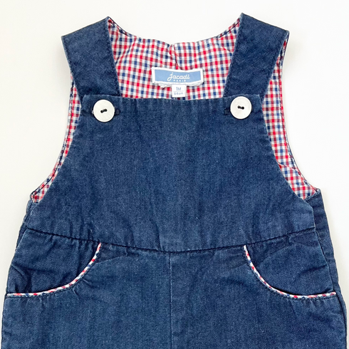 Jacadi Indigo Denim Dungarees with Gingham Lining – 1 Month