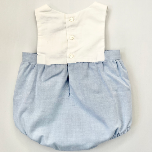 Jacadi Blue & White Colour Block Bubble Romper – 1 Month
