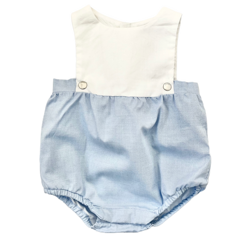 Jacadi Blue & White Colour Block Bubble Romper – 1 Month