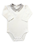 Jacadi White Long Sleeve Bodysuit with Grey Check Collar – 3 Months