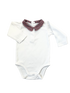 Jacadi White Long Sleeve Bodysuit with Red Check Collar – 3 Months