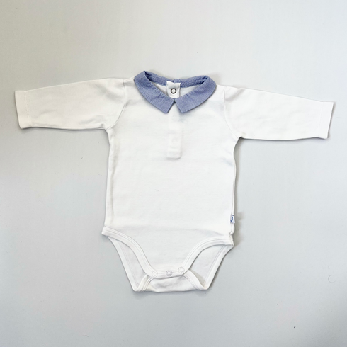 Jacadi Long Sleeve Bodysuit with Blue Checked Collar – 3 Months