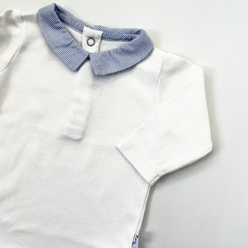 Jacadi Long Sleeve Bodysuit with Blue Checked Collar – 3 Months