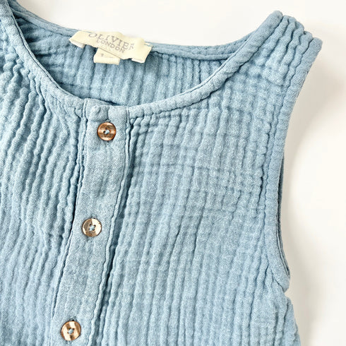 Olivier London Pale Blue Double Gauze Dungarees – 24 Months