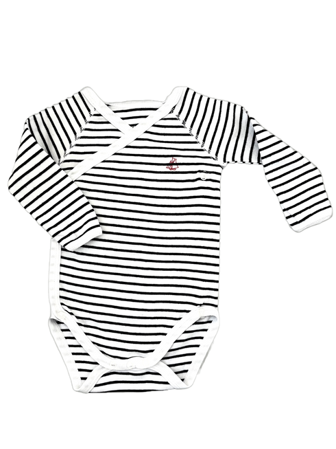 Petit Bateau White & Navy Fine Stripe Short Sleeve Vest – 6 Months