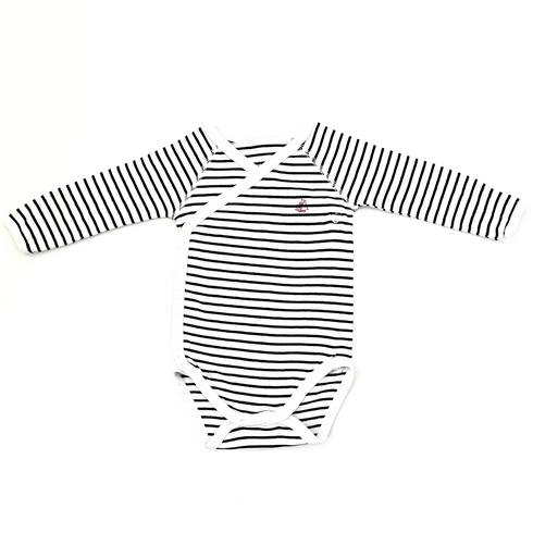 Petit Bateau White & Navy Fine Stripe Short Sleeve Vest – 6 Months