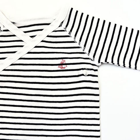 Petit Bateau White & Navy Fine Stripe Short Sleeve Vest – 6 Months