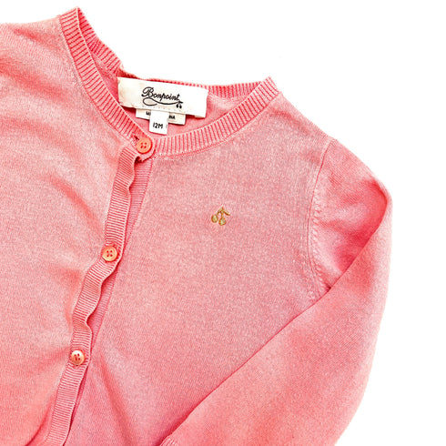 Bonpoint Coral Pink Fine Knit Cardigan – 12 Months