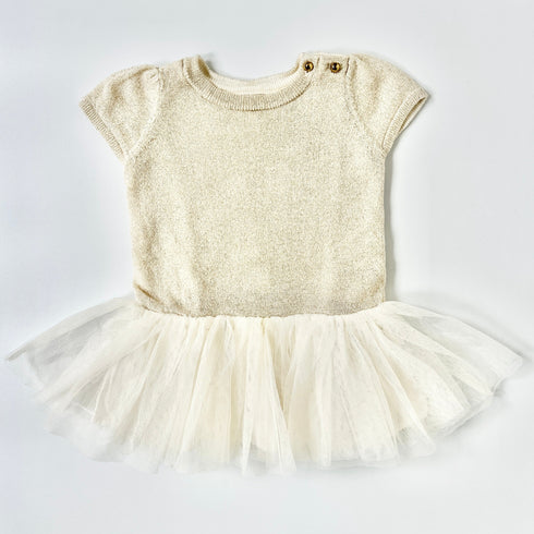 Gap White & Gold Sparkle Tulle Dress – 3-6 Months