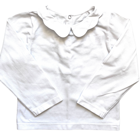 Jacadi White Long Sleeve Top with Petal Collar – 24 Months