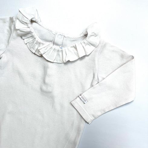 Jacadi White Long Sleeve Bodysuit with Pleated Ruffle Collar – 12 Months