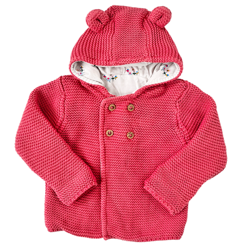 M&S Pink Bear Ear Hooded Knit Cardigan – 6 Months