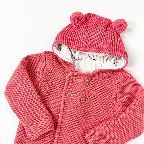 M&S Pink Bear Ear Hooded Knit Cardigan – 6 Months