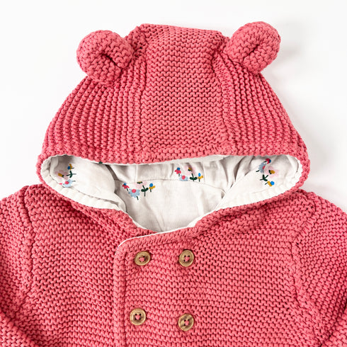 M&S Pink Bear Ear Hooded Knit Cardigan – 6 Months
