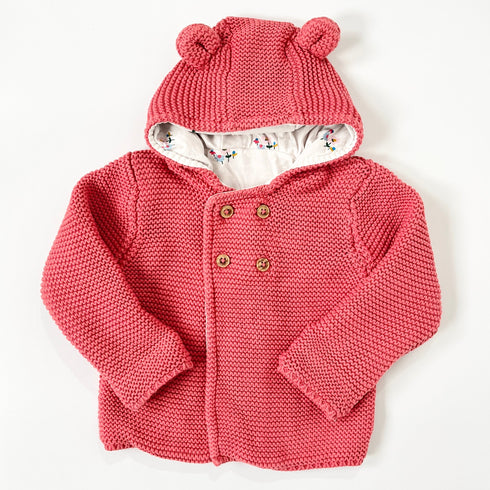 M&S Pink Bear Ear Hooded Knit Cardigan – 6 Months