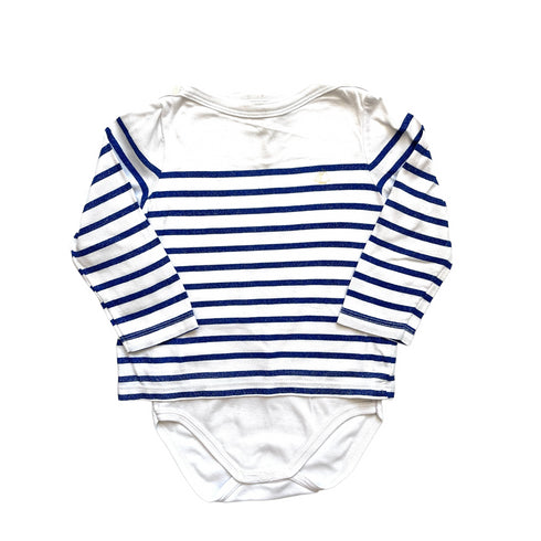 White & Blue Striped Petit Bateau Top With Integrated Vest - 18 months