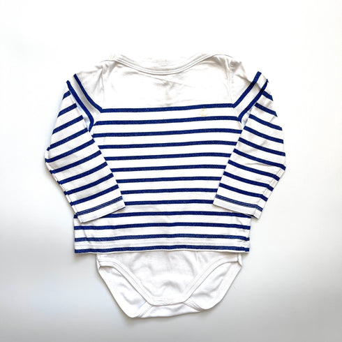 White & Blue Striped Petit Bateau Top With Integrated Vest - 18 months