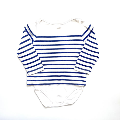White & Blue Striped Petit Bateau Top With Integrated Vest - 18 months
