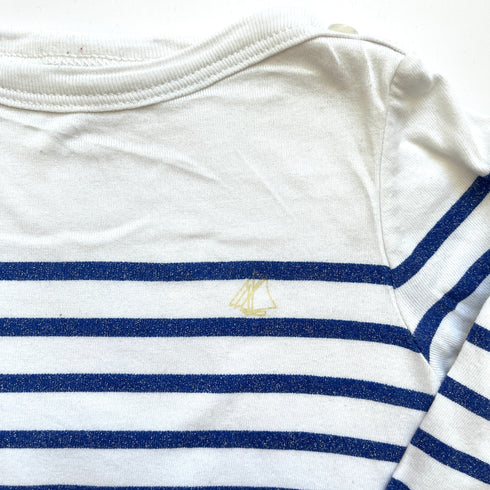 White & Blue Striped Petit Bateau Top With Integrated Vest - 18 months
