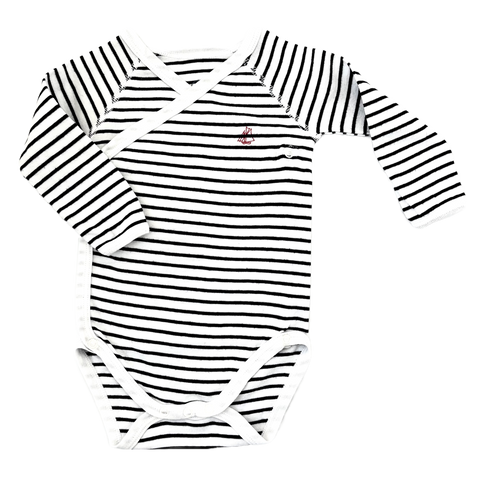 Petit Bateau White & Navy Fine Stripe Short Sleeve Vest – 6 Months